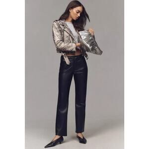 MOTHER The Smarty Pants Skimp Leather High-Rise Straight-Leg Pants Black Size 30